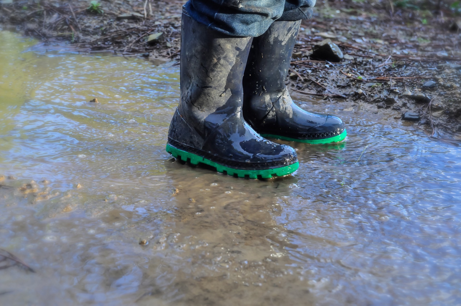 Wellies in a puddle